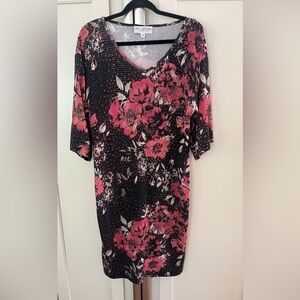 St John Evening Stretch Knit Shimmering Paillette Floral Midi Dress